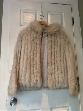 Vintage Saga Furs Cream Plush Fur Jacket - Women's Teddy Coat